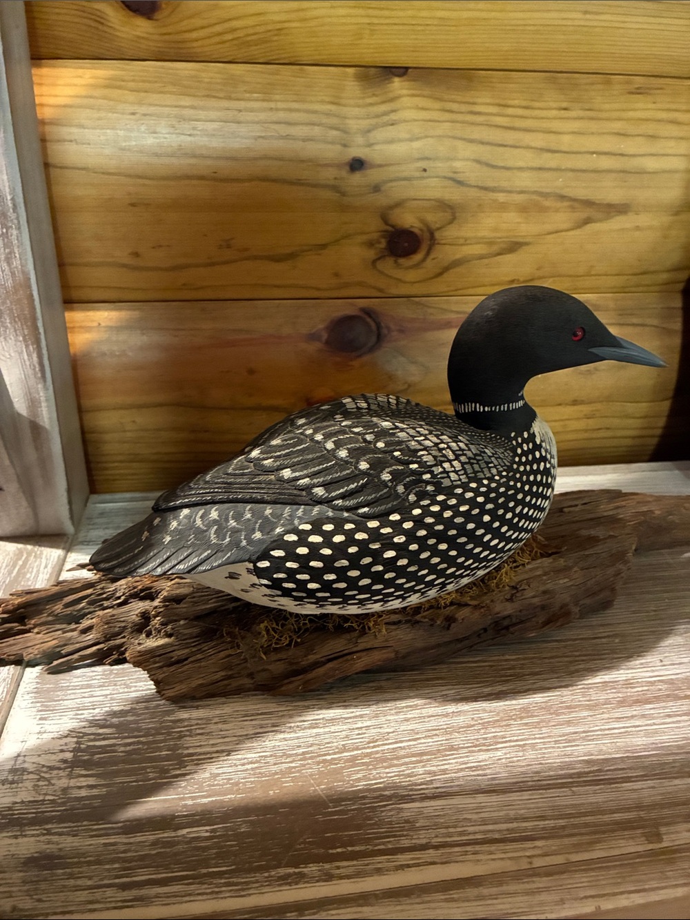 Vintage Loon Decoy Figurine Hand Painted Black & White Bird Decor Rustic Cabin - Picture 4 of 12